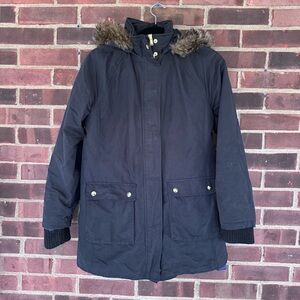 Tommy Hilfiger Parka Coat Black Faux Fur Hood Women’s Size Medium